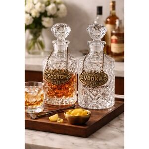 Vintage Metal Decanter GIN  & VODKA tags With Chain